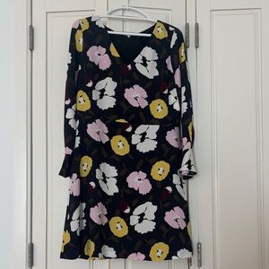 Ann Taylor Black Floral Shift Dress with Pink, White & Mustard Flowers